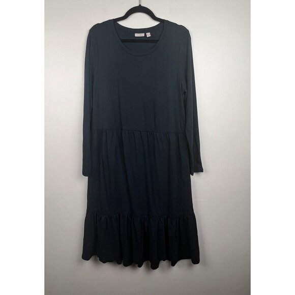 LOGO by Lori Goldstein Womens Black Long Sleeve Cotton Modal Tiered Dress Size L - Picture 1 of 7